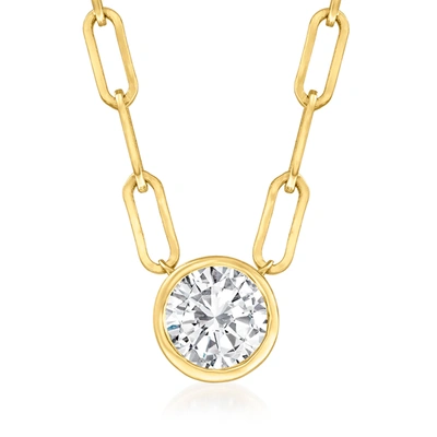 Shop Ross-simons Bezel-set Diamond Solitaire Paper Clip Link Necklace In 14kt Yellow Gold In Multi
