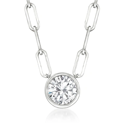 Shop Ross-simons Bezel-set Diamond Solitaire Paper Clip Link Necklace In 14kt White Gold In Multi