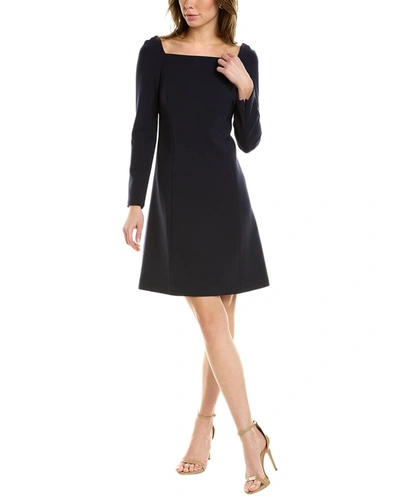 Shop Carolina Herrera Square Neck Wool-blend Shift Dress In Black