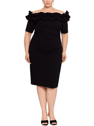 Shop Xscape Plus Womens Ruffled Knee Length Sheath Dress In Black