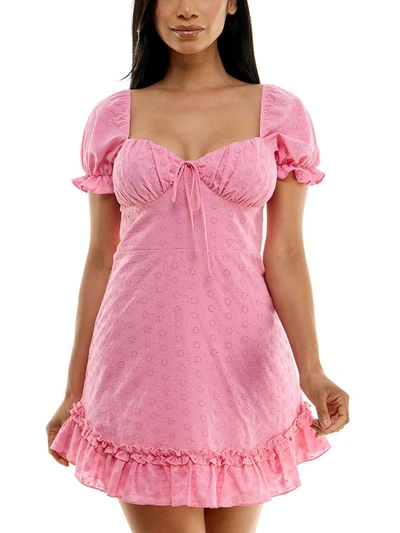 Shop B Darlin Juniors Womens Embroidered Mini Fit & Flare Dress In Pink