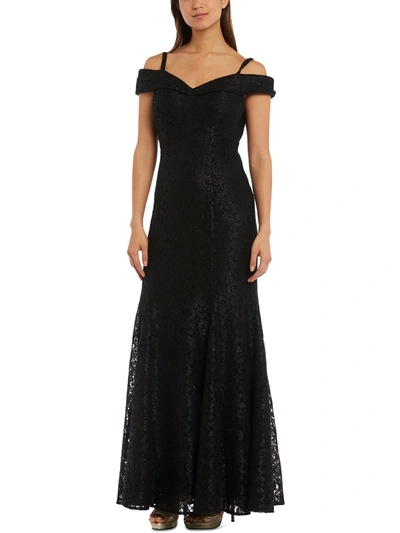 Shop R & M Richards Petites Womens Off-the-shoulder Lace Evening Dress In Black
