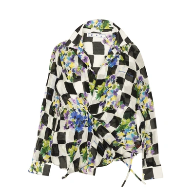 Shop Off-white White Check Flowers Draped Shirt