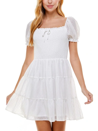 Shop Crystal Doll Juniors Womens Smocked Mini Fit & Flare Dress In White