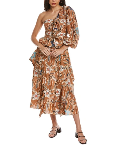 Shop Ulla Johnson One-shoulder Silk Midi Dress In Multi