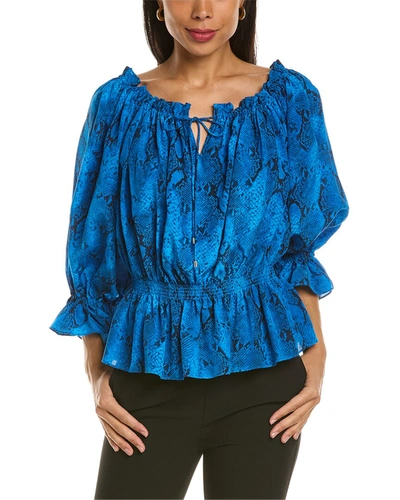 Shop Elie Tahari Off-the-shoulder Silk Blouse In Blue