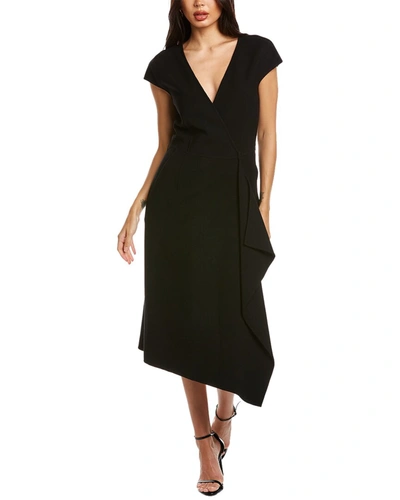 Shop Oscar De La Renta Wool-blend Wrap Dress In Black