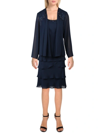 Shop Slny Womens Embellished Ruffled Dress With Jacket In Blue