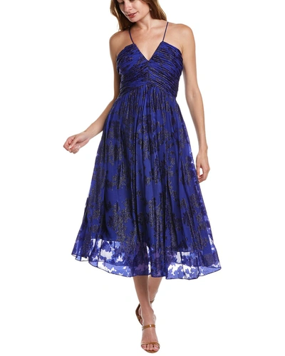 Shop ml Monique Lhuillier Silk-blend Midi Dress In Blue