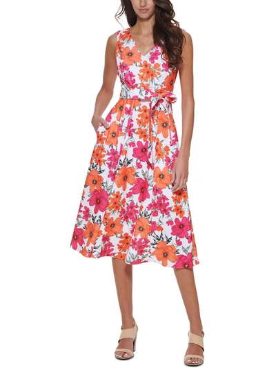 Shop Calvin Klein Petites Womens Floral Print A-line Midi Dress In Multi
