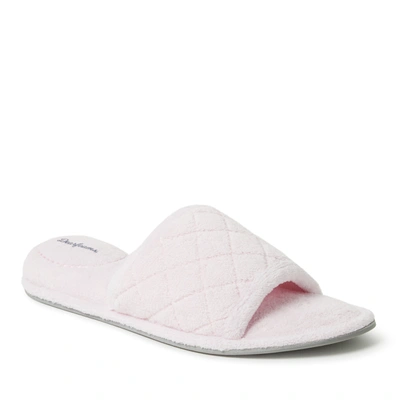 Dearfoams Womens Beatrice Quilted Microfiber Terry Slide Slipper In Fresh Pink