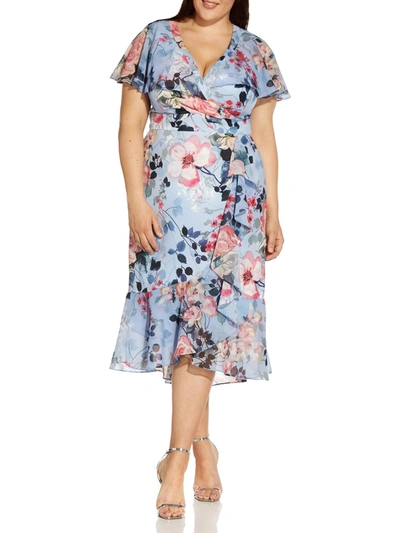 Shop Adrianna Papell Plus Womens Floral Midi Wrap Dress In Multi