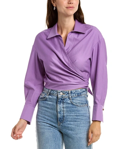Shop Vince Tie Hem Wool-blend Shirt In Purple