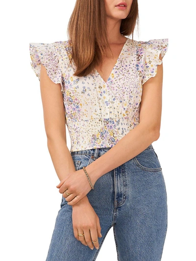 Shop 1.state Womens Floral V-neck Pullover Top In Multi