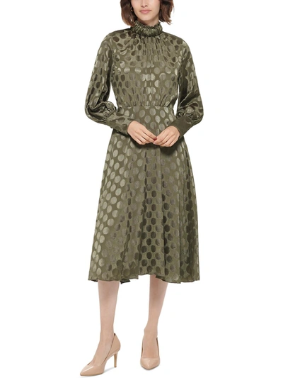 Shop Calvin Klein Womens Metallic Calf Midi Dress In Green