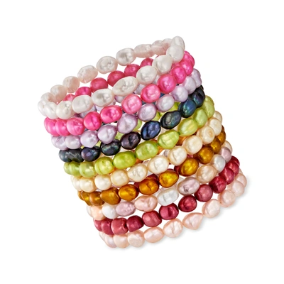 Shop Ross-simons 6-7mm Multicolored Cultured Pearl Jewelry Set: Ten Stretch Bracelets In Red