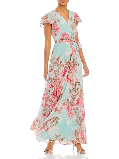 Shop Eliza J Womens Flutter Sleeve Long Maxi Dress In Multi