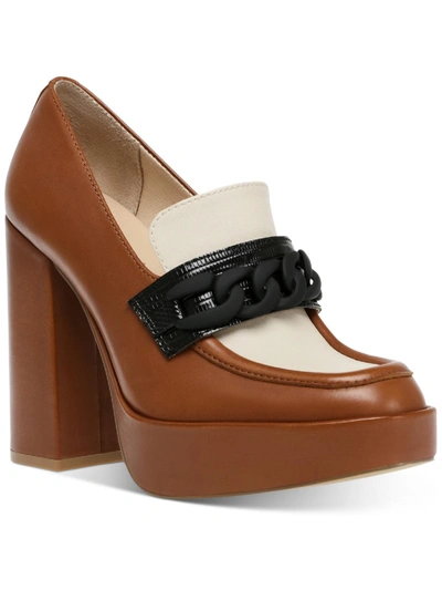 Shop Steve Madden Rhylee Womens Leather Slip On Loafer Heels In Brown