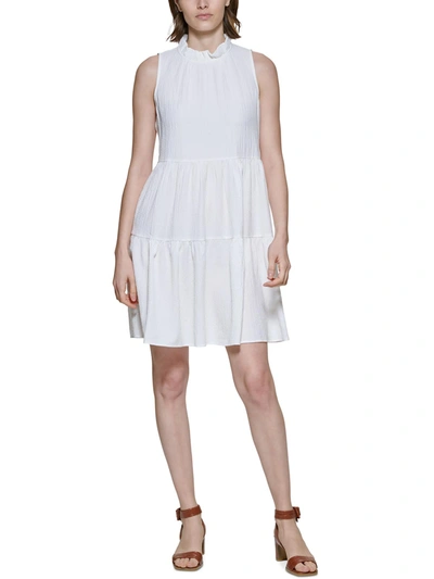 Shop Calvin Klein Womens Ruffled Mini Fit & Flare Dress In White