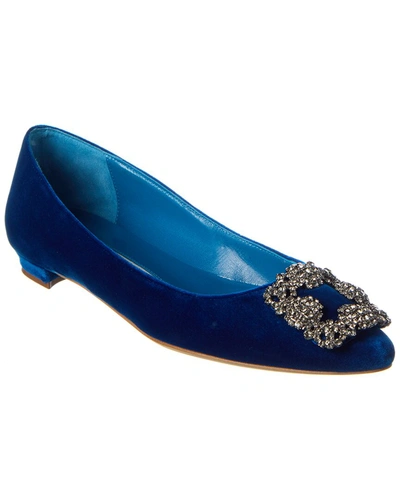 Shop Manolo Blahnik Hangisi Velvet Flat In Blue