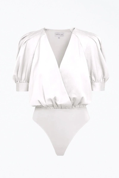 Shop Adelyn Rae Mae Wrap-effect Sateen Bodysuit In White