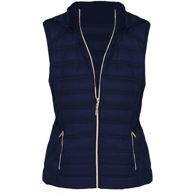 Michael Kors Down Fill Full Zip Removable Hood Puffer Vest In Navy Blue
