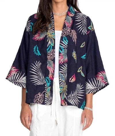 Shop Johnny Was Kaluhi Linen Cropped Kimono In Deep Navy In Blue