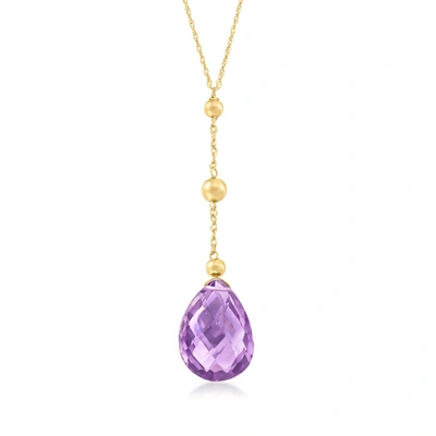 Shop Ross-simons Amethyst Drop Necklace In 14kt Yellow Gold In Purple