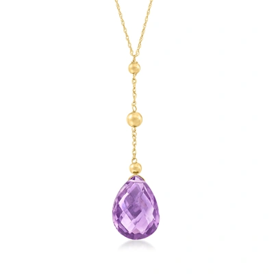 Ross-simons Amethyst Drop Necklace In 14kt Yellow Gold In Purple