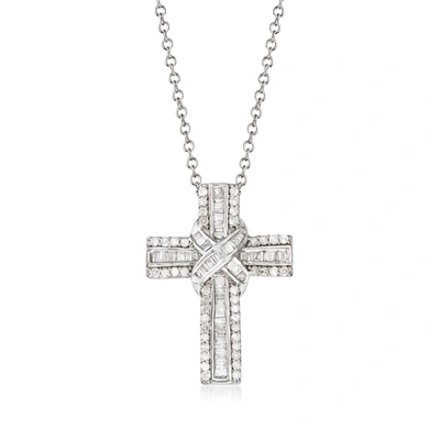 Ross-simons Diamond Cross Pendant Necklace In Sterling Silver In Silver