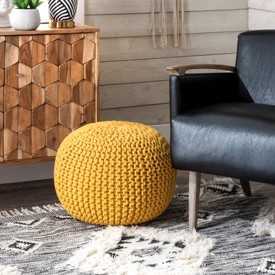 Nuloom Ling Round Knit Filled Ottoman Pouf