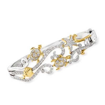Ross-simons Diamond Sea Life Bangle Bracelet In Sterling Silver With 18kt Gold Over Sterling In Multi