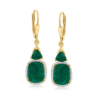 Ross-simons Emerald And . Diamond Drop Earrings In 18kt Gold Over Sterling In Green