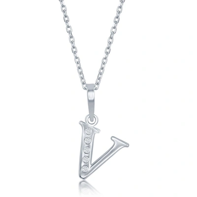 Simona Sterling Silver 0.03cttw Diamond 'h' Initial Pendant W/chain In Silver