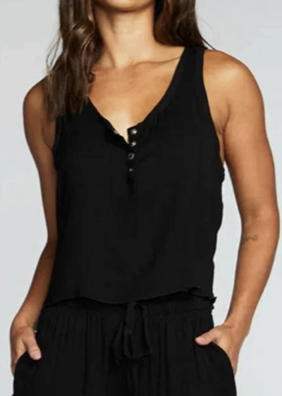 Shop Chaser Heirloom Wovens Cropped Snap Front Racerback Henley In True Black