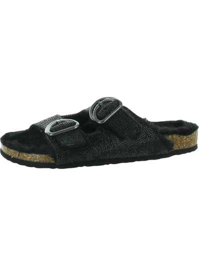 Shop Very G Monroe Womens Faux Fur Slip On Slide Sandals In Black
