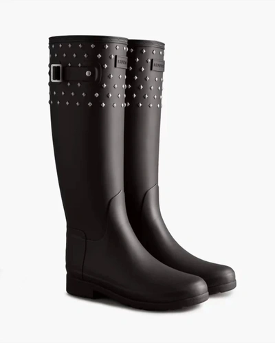 Shop Hunter Refined Slim Fit Tall Stud Cuff Rain Boots In Matte Black