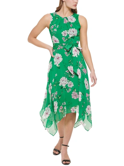 Shop Jessica Howard Petites Womens Floral Print Mid-calf Midi Dress In Green