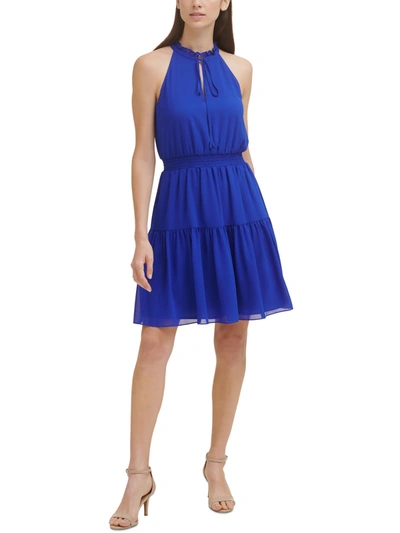 Shop Vince Camuto Womens Tiered Mini Halter Dress In Blue
