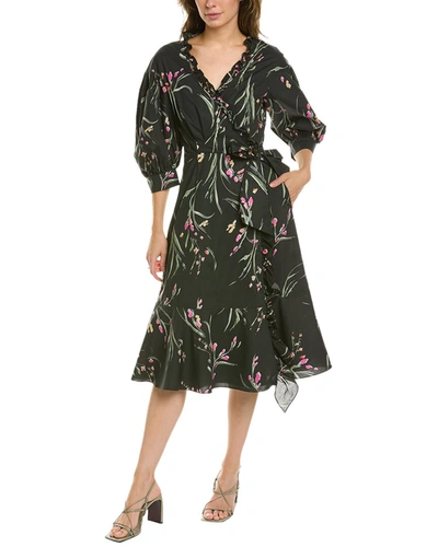 Shop Marchesa Notte Printed Wrap Dress In Green