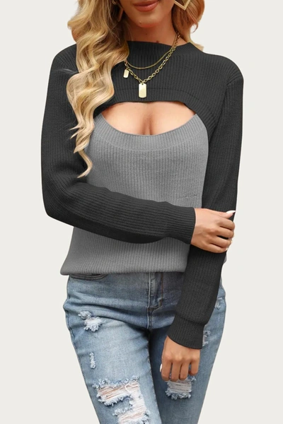 Shop Epretty Two-tone Colorblock Cutout Sweater In Dark Grey