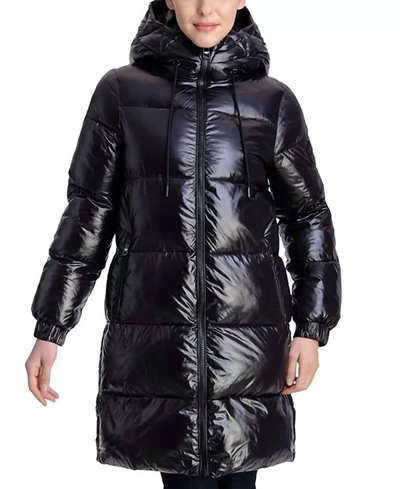 Shop Michael Kors Down Shiny Hooded Puffer Coat In Black