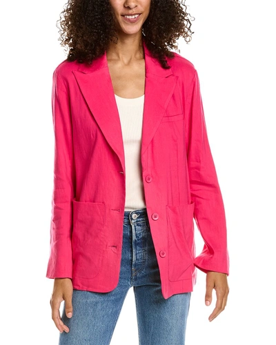 Shop Monrow Oversized Linen-blend Blazer In Pink