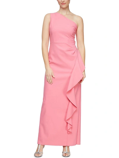 Shop Alex & Eve Womens Cascade Ruffle One Shoulder Maxi Dress In Pink