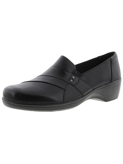 Shop Clarks May Marigold Womens Leather Slip On Loafer Heels In Black
