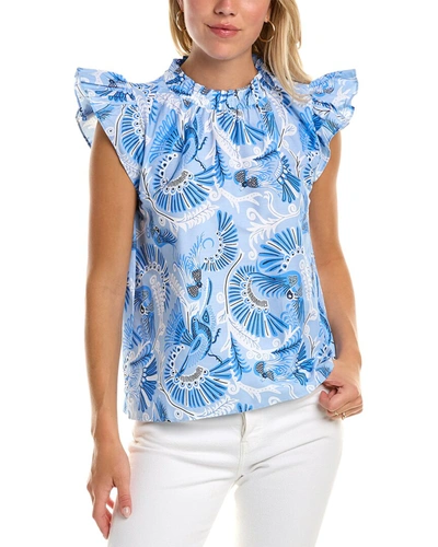 Shop Sail To Sable Ruffle Neck Top In Blue