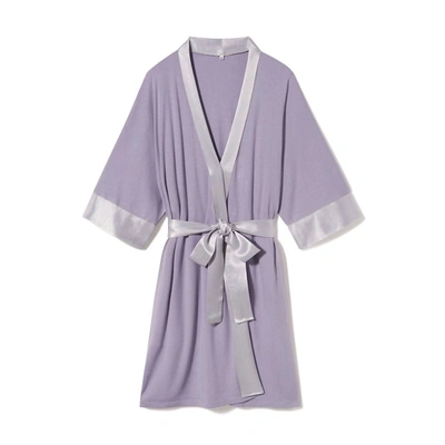 Shop Pj Harlow Shala Knit Robe With Pockets And Satin Trim In Lavender In Purple