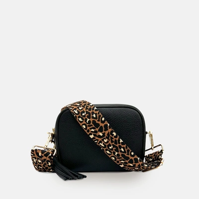 Shop Apatchy London Black Leather Crossbody Bag With Tan Cheetah Strap