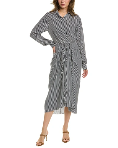 Shop Michael Kors Stripe Sarong Tie Silk Dress In Grey