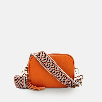 Shop Apatchy London Orange Leather Crossbody Bag With Grey Boho Strap